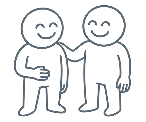 Figur bliver klappet på ryggen af ven fordi han med energivinduer er blevet CO2 besparende og bæredygtig.